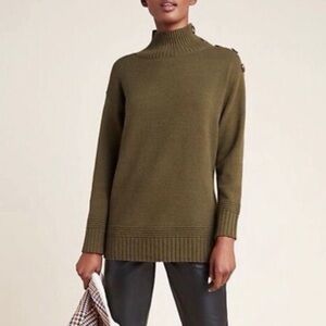 Anthropologie Margarita Tunic Sweater Button Mock Nexk Moss Olive Green XS $128